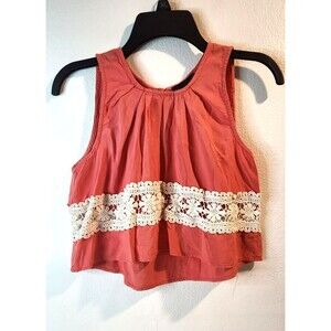Beware Boho Terracotta Crop Top Sleeveless  with Floral Crochet Lace Detail Sz M